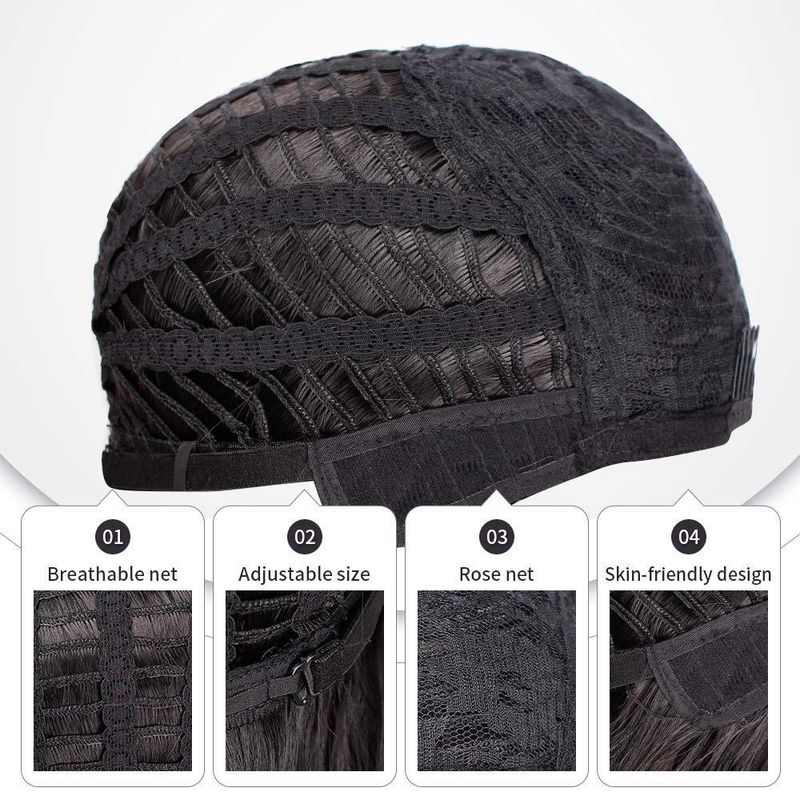 Perruque synthétique courte et ondulée pour femme – Bob noir avec frange et texture ondulée (bonnet intégral résistant à la chaleur)_voghion.com