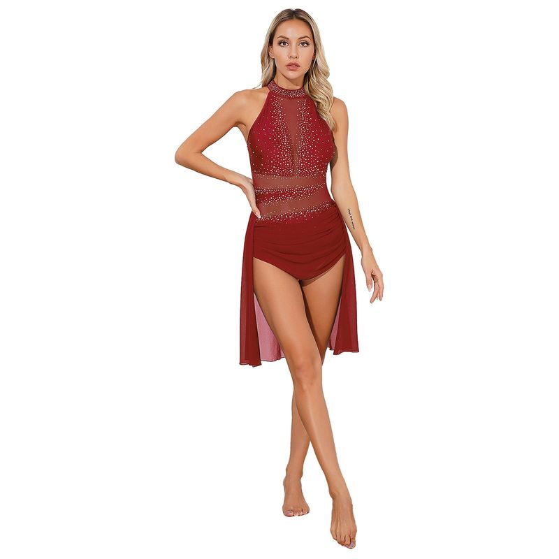 designerMulheres Traje de dança lírica Halter Neck Flowy saia vestido Ballet ginástica collant dança contemporânea moderna vestidos de palco_voghion.com