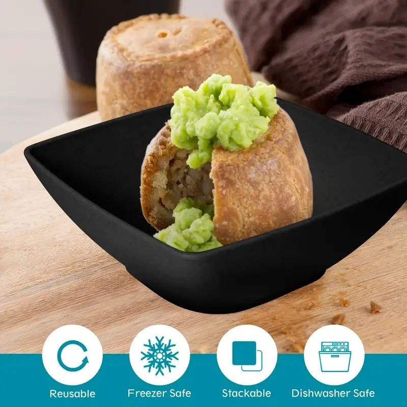 32-piece Plastic Wheat Straw Square Dinnerware Set For 8, Unbreakable Dinner Plates, Salad Plates, Snack Bowls, Tumblers 20 Oz, Black Matte_voghion.com