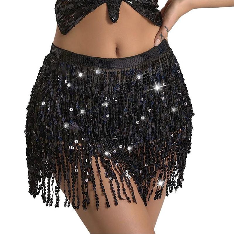 Halloween Belly Dance Four-Layer Tassel Chain Bohemian Hip Skirt New Waist Scarf Sequin Belt_voghion.com