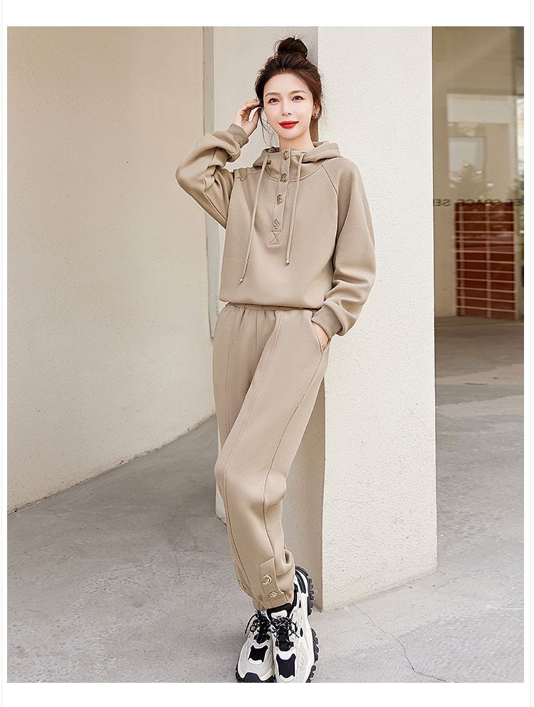 Felpa con cappuccio sportiva casual alla moda da donna, set da due pezzi, primavera e autunno 2025_voghion.com