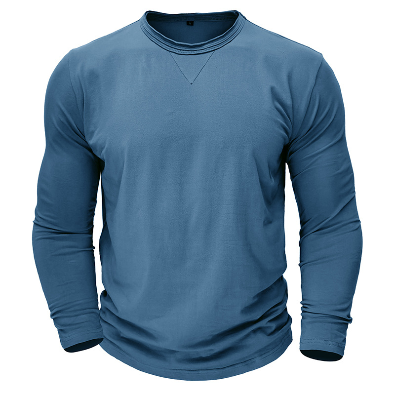 Autunno e inverno nuova maglietta inferiore tinta unita girocollo manica lunga in puro cotone t-shirt da uomo_voghion.com