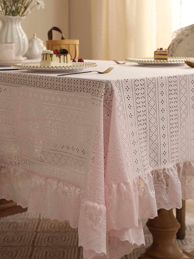 Nappe à pois avec bordure en dentelle – Housse rectangulaire en polyester de qualité supérieure pour tables à manger et tables basses (5 tailles, 5 couleurs, antidérapante et anti-poussière)_voghion.com