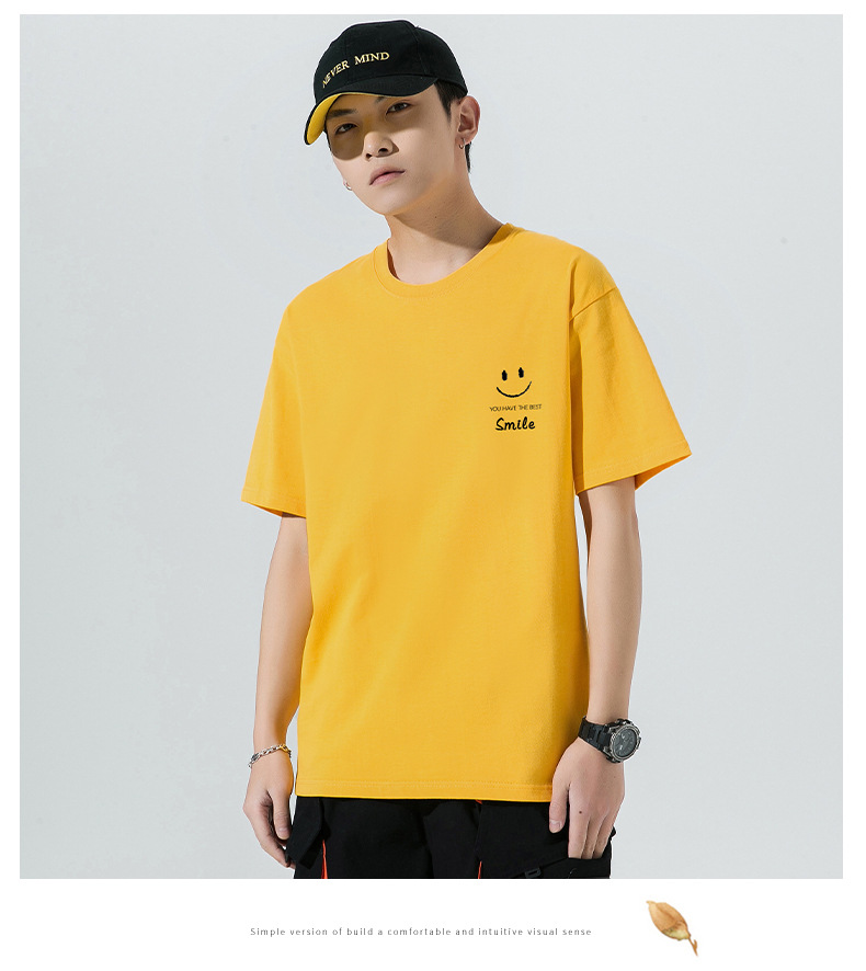 Short Sleeved T Shirt For Men Summer New Smiley Face Printed Cotton Loose Round Neck S Half Youth_voghion.com
