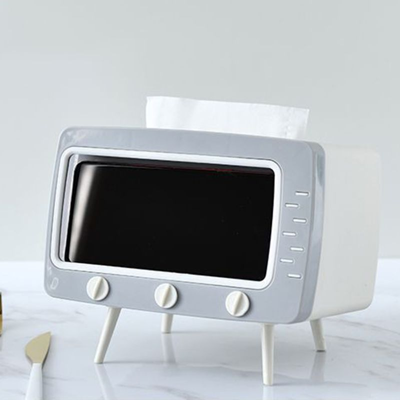 Kunjiuyou Scatola di fazzoletti 2 in 1 Multifunzionale a Forma di TV Dispenser di Carta Portatovaglioli Porta Telefono per Desktop-Bianco_voghion.com