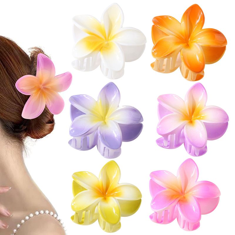 Gradient Färg Blomma Grip Clip Seaside Resort Turism Hårnål Haj Clip Frangipani Hårnål_voghion.com