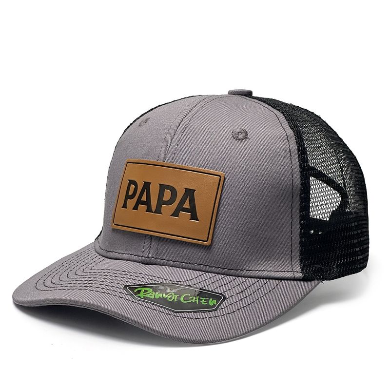 Unisex The PAPA letter pattern on the baseball cap leather label is suitable for fishing and wearing outdoor net hats_voghion.com