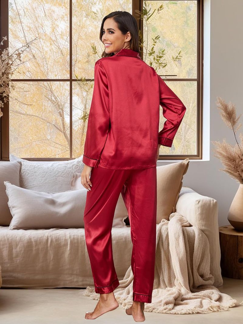 Grenzüberschreitende unabhängige Station Neue Ice Silk Pyjamas Damen Zweiteiler Langarm Seide Plus Size Damen Homewear_voghion.com