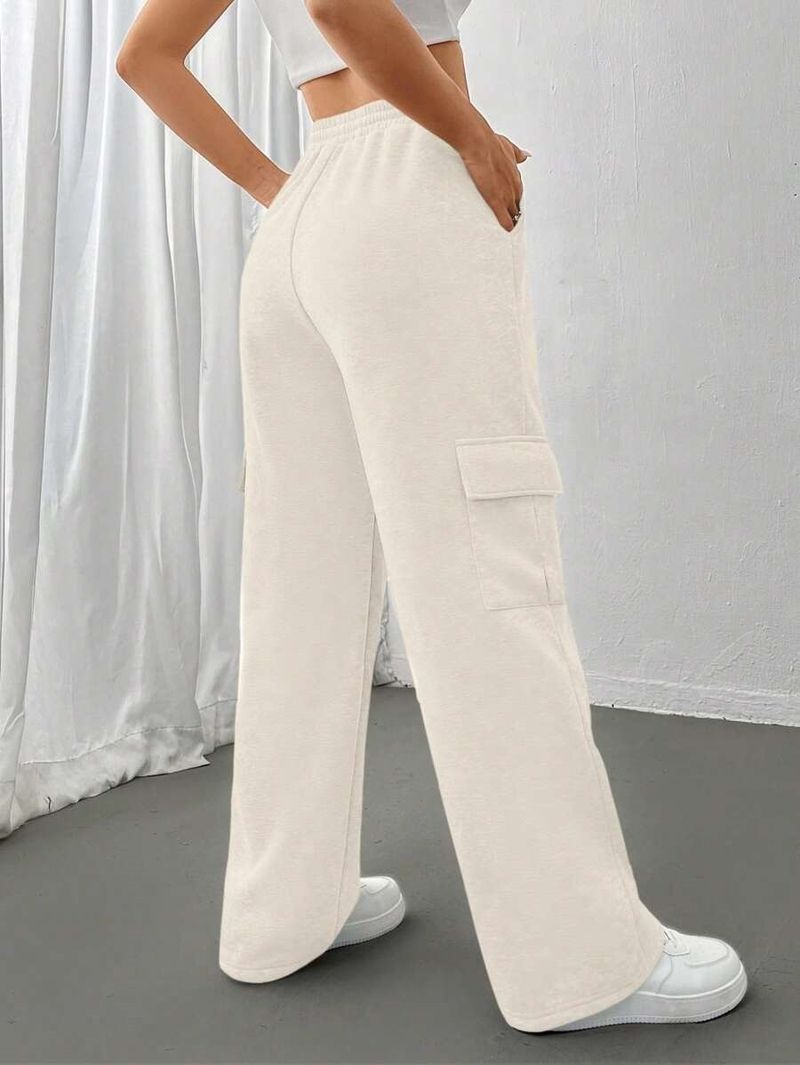 Pantalones cargo para mujer, estilo jogger, cintura alta, cordón ajustable, pierna ancha, informales, con múltiples bolsillos, estilo urbano, negro/beige/gris claro._voghion.com