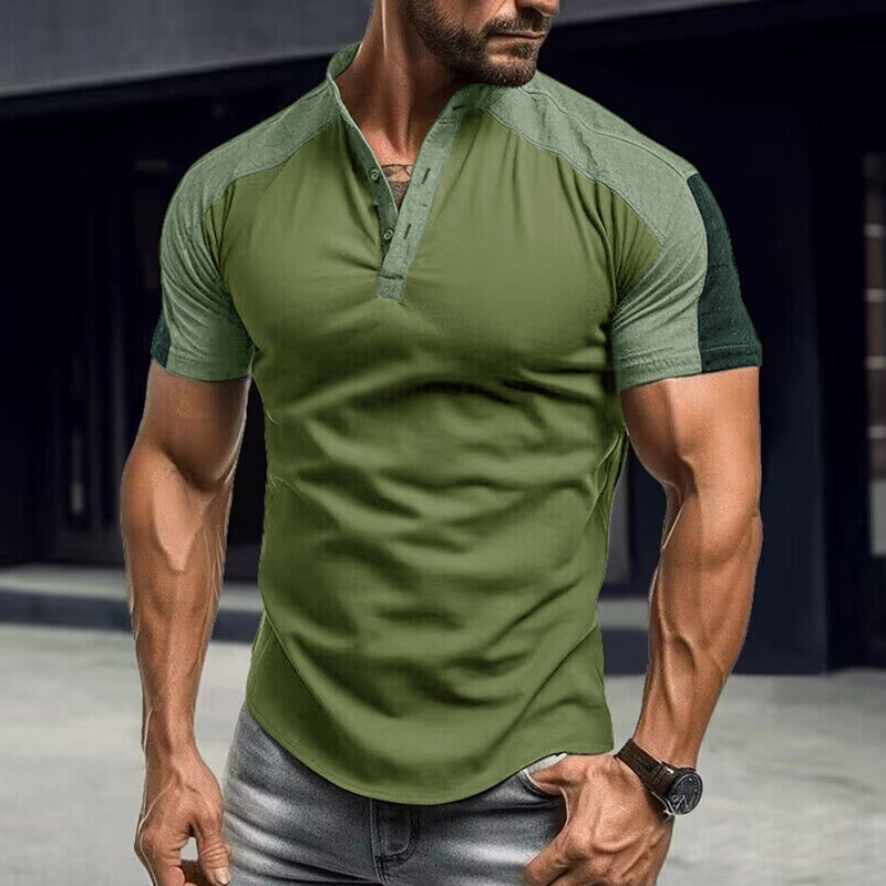 T-shirt à manches courtes et col montant pour homme, chemise Henley de sport de plein air pour homme, haut de fitness, t-shirt_voghion.com