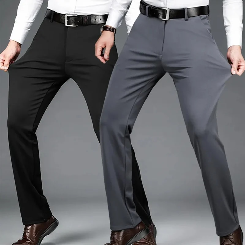 Summer Thin Fashion Business Casual Suit Long Men's Elastic Straight Sleeve Formal Pants Plus Size 28-40_voghion.com