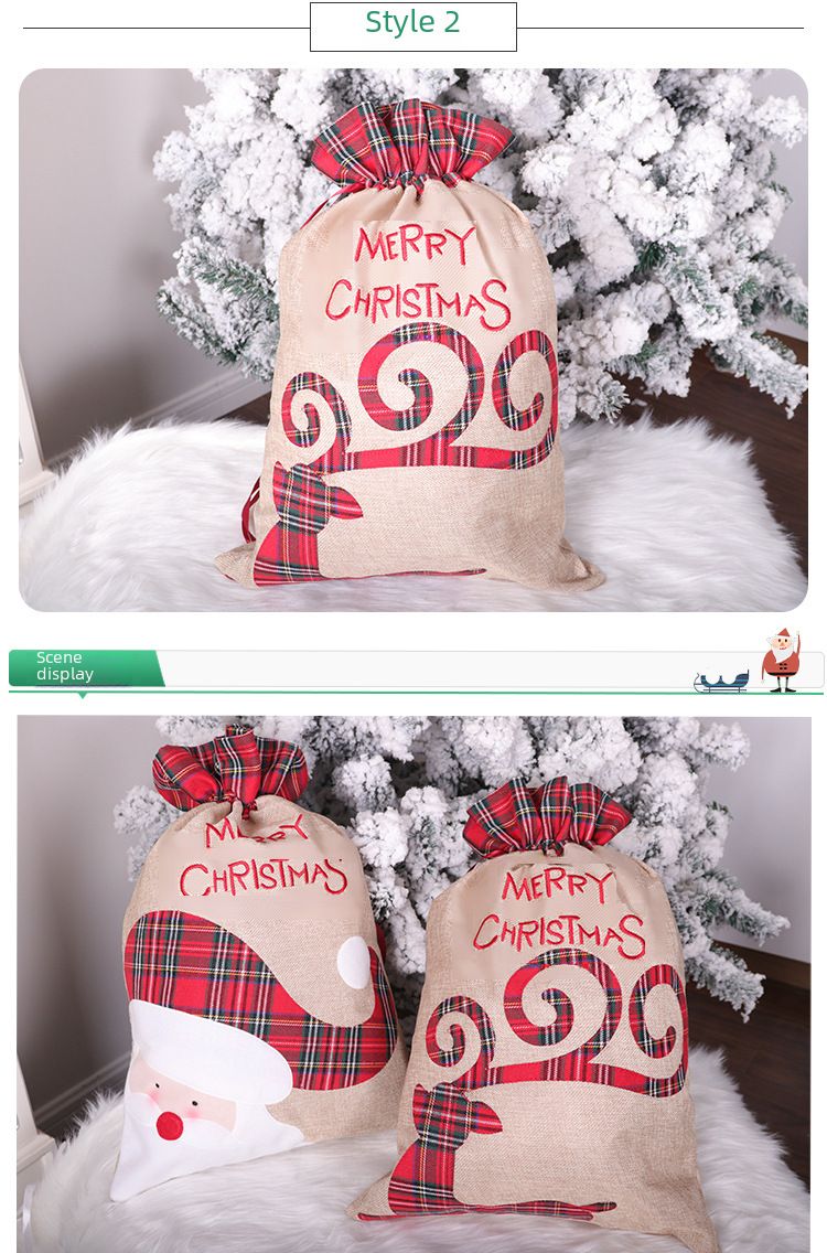 Bolsa de regalo de lino navideña con forma de cervatillo de Papá Noel, cinta con cordón, bolsa de dulces, bolsa de decoración navideña_voghion.com