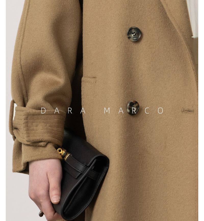 Trench double-face di lusso in misto cashmere e seta per donna – Elegante design con spalle scese, cappotto lungo aderente con drappeggio lusinghiero_voghion.com