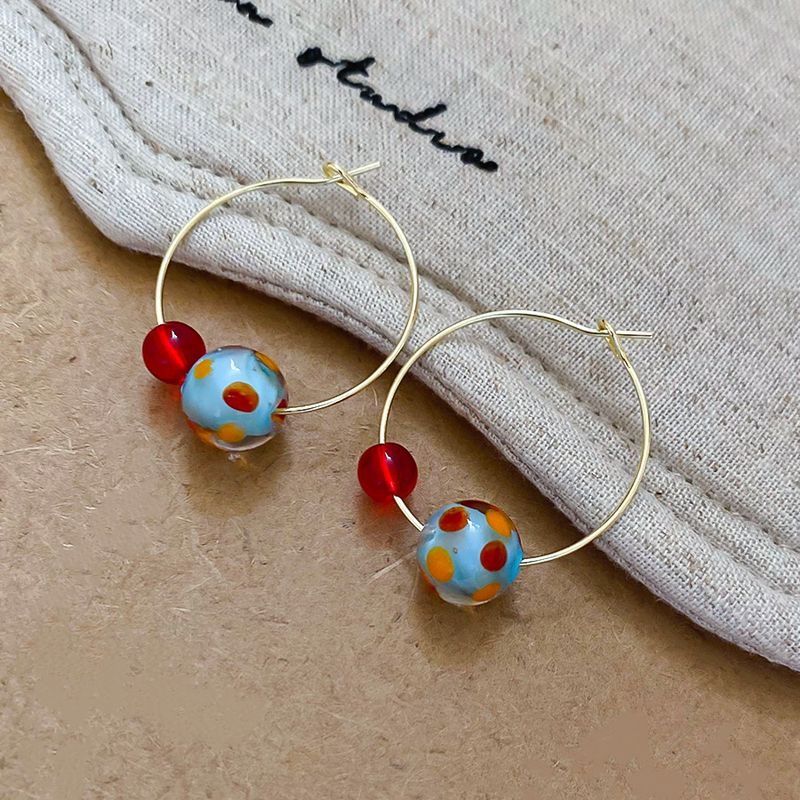 Ciondolo a sfera rotonda in resina colorata, orecchini a cerchio versatili alla moda e freschi, design di nicchia per donne_voghion.com