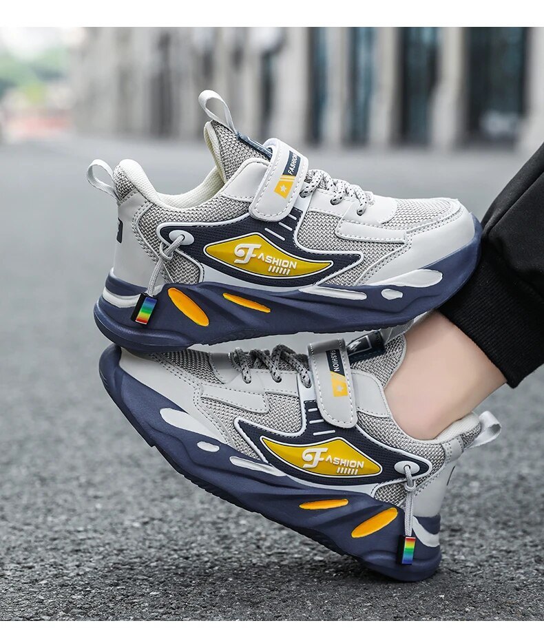 Kid Sneakers Sport For Boys Fashion Leather Children Breathable Mesh Comfort Casual Walking Outdoor Running Shoes_voghion.com