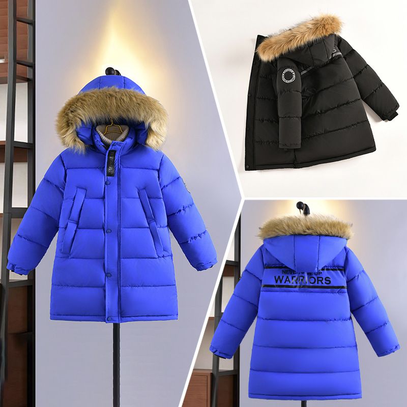 Manteau d'hiver en coton pour garçon, version coréenne, grande taille, lettre pour enfants, mi-long, en duvet, épais et chaud, tendance_voghion.com