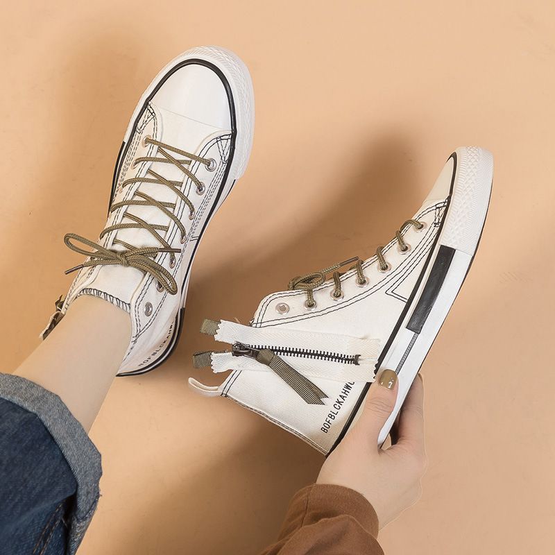 Canvas For Women Spring And Autumn Season New Student Classic Zipper Casual Versatile High Top Canvas White Board_voghion.com