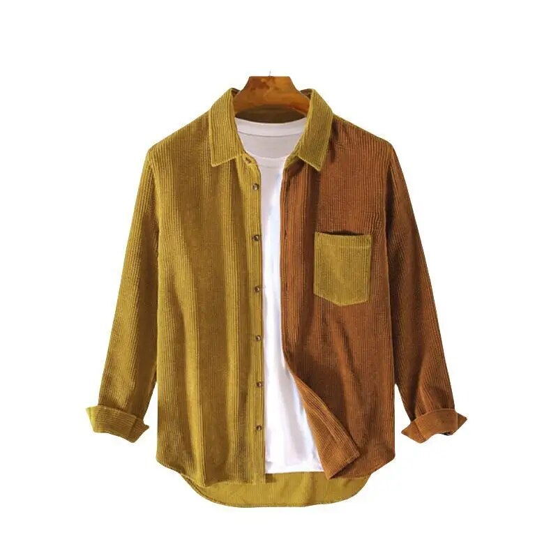 Spring Autumn Cargo Corduroy Men Long Sleeve Casual Pocket Patchwork Men's Shirts High Quality Overshirt Blouses Male_voghion.com