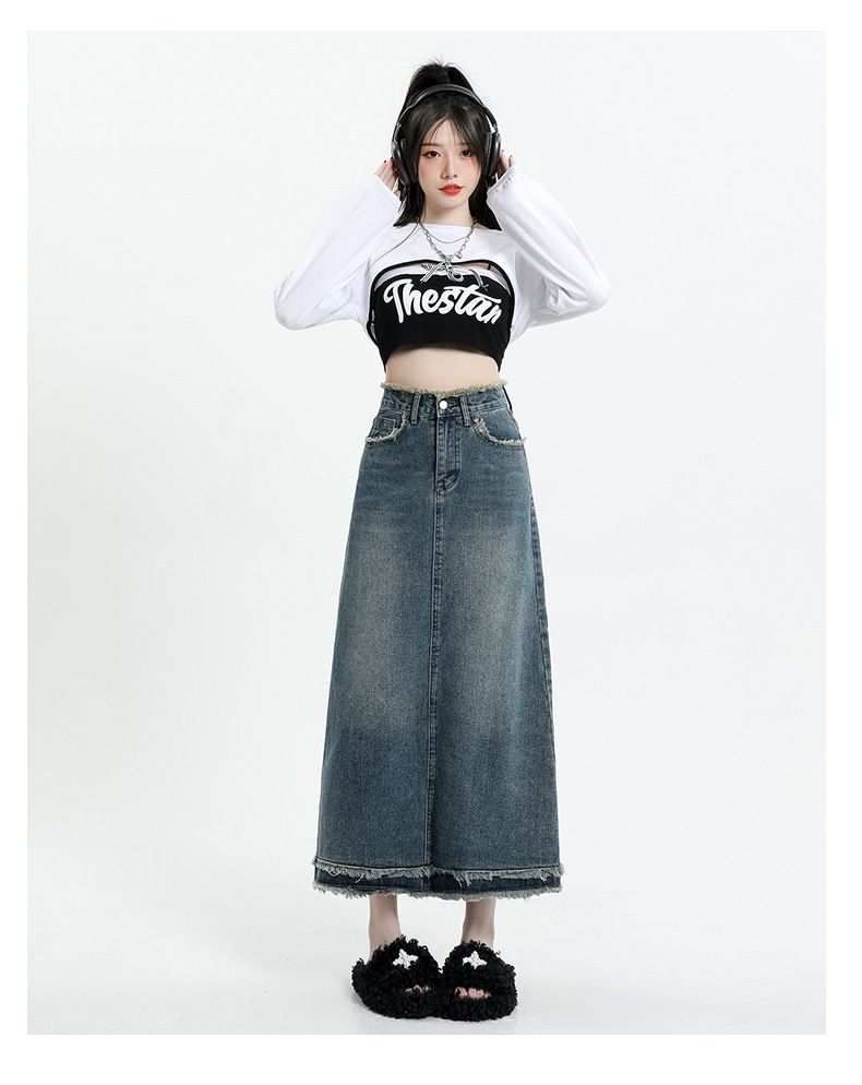 Cowboyrock für Damen, sommerliches Nischendesign, hoch taillierte, schlankmachende A-Linie, pelziger Rand, mittellang, Wickelrock bis zum Gesäß_voghion.com