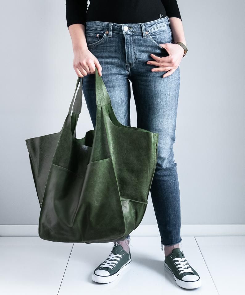 Damentaschen einfache große Tasche weiches Leder große Kapazität eine Schulter Handtasche Einkaufstasche handgemachte pflanzlich gegerbte Damentasche PG21_voghion.com