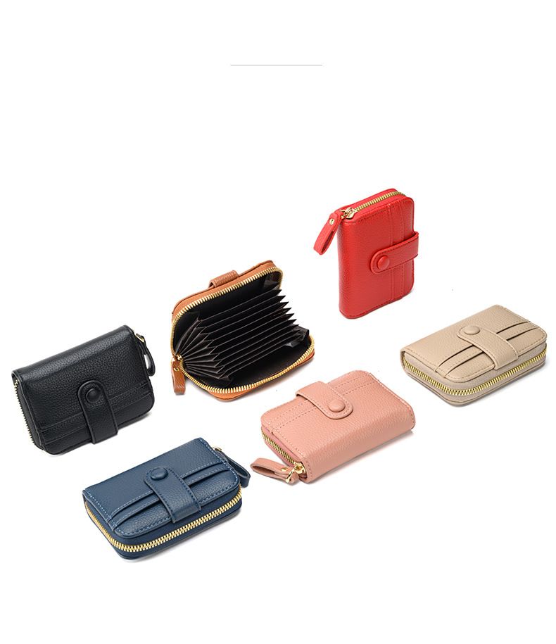Porta-cartões com estampa de lichia, porta-cartões em formato de sanfona, porta-moedas curto feminino, versão coreana, grande capacidade, compartimento para vários cartões, carteira com zíper_voghion.com