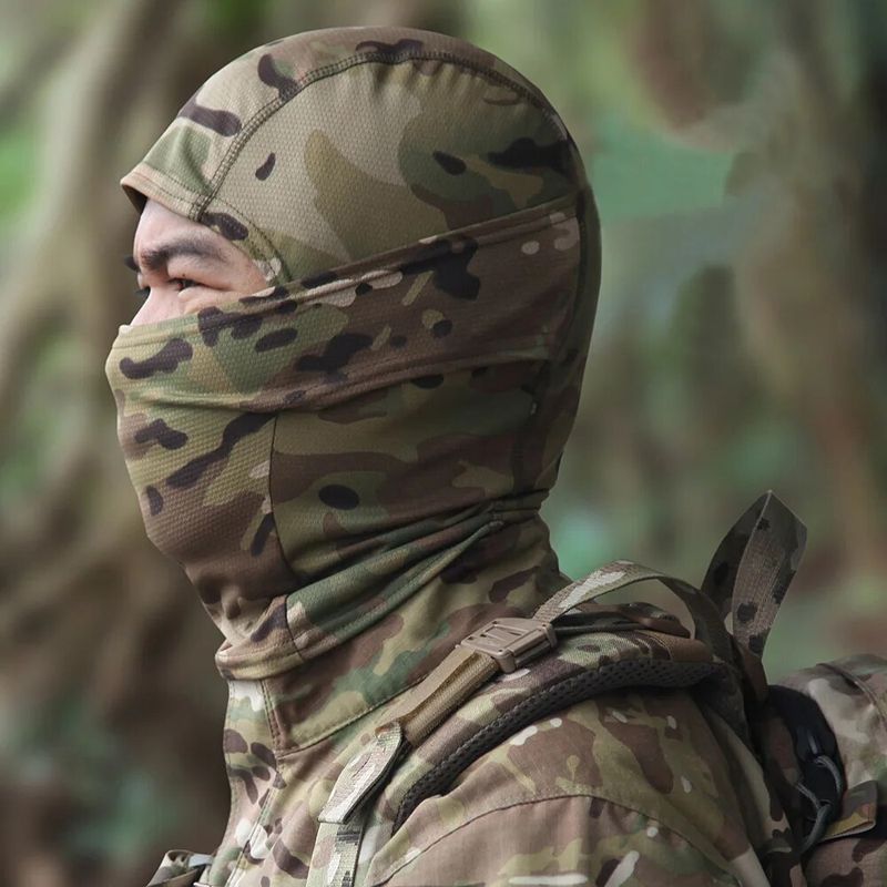 Kamuflāžas jāšanas maska āra lietošanai āra saules aizsardzība ar vienu caurumu ātri žūstošu sieta masku_voghion.com