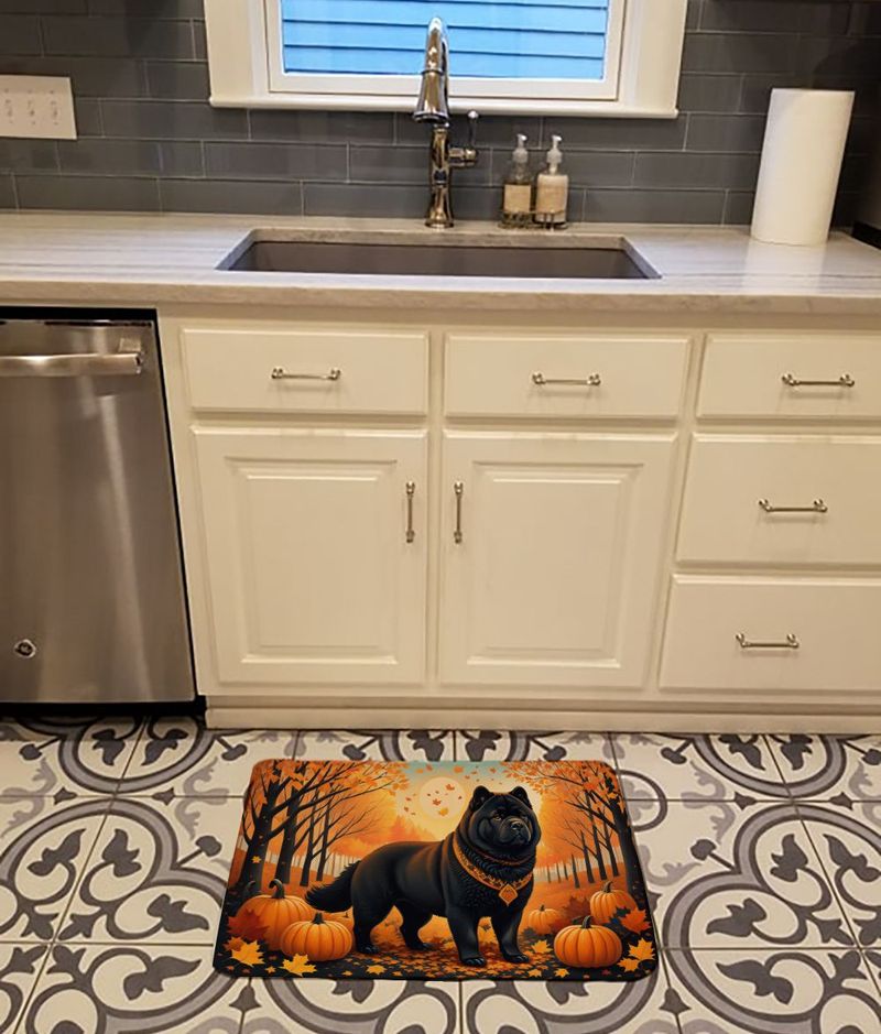 Black Chow Chow Fall Memory Foam Kitchen Mat Machine Washable Anti-Fatigue Mat Cushion Comfort Bath Mat Or Kitchen Rug_voghion.com