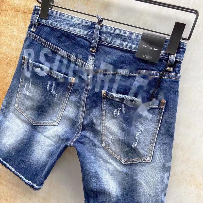 D2 Men's Denim Shorts Five-Point Mid-Length Laser Watermark Original Open Front International Station Stretch_voghion.com