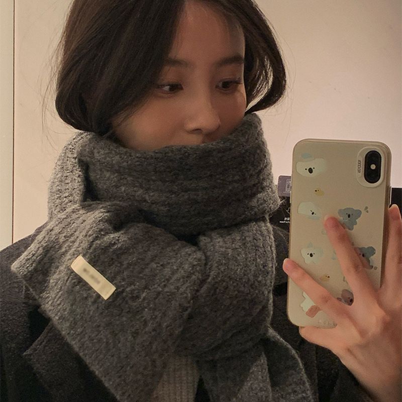 Alta qualità ~ Versione coreana con lana cashmere grigio donna, calore autunnale e invernale, scialle di coppia, sciarpa lavorata a maglia per uomo_voghion.com