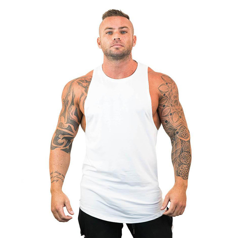 Canotta da uomo in puro cotone bianco, vestibilità ampia, gilet fitness, fondo inferiore, estate giovanile_voghion.com