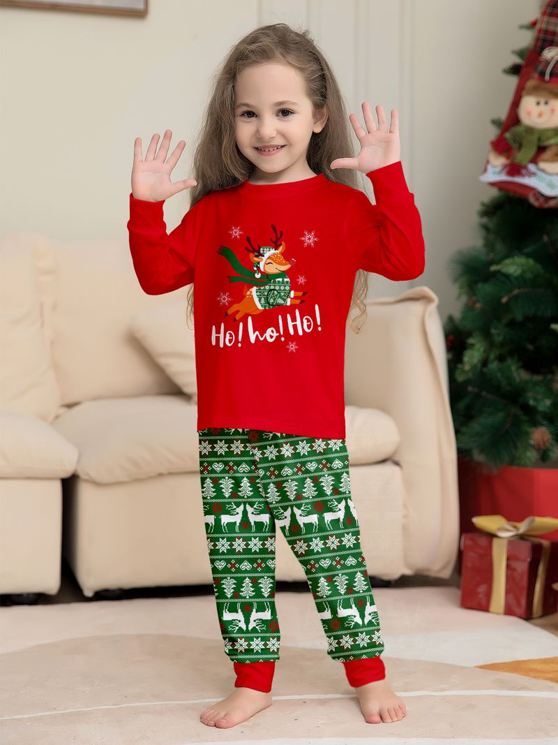 Cozy Christmas Family Pajama Set – Deer & Alphabet Print Matching Sleepwear For Parents, Kids & Pets (S-4XL, 6M-14Y, Dog S-XL)_voghion.com