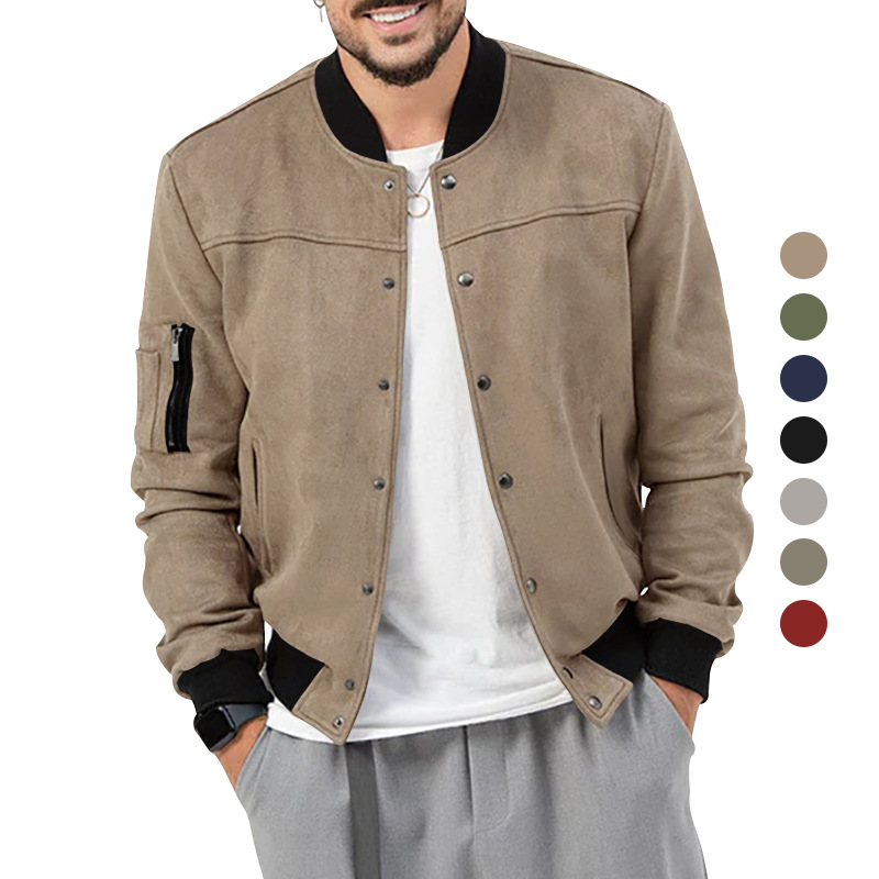 Men's Clothing Autumn and Winter Suede Stand Collar Men's Button Cardigan Jacket Casual Retro Jacket Men_voghion.com