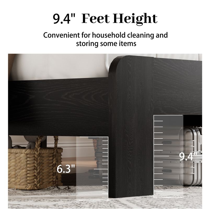 Bed Frame Full Size, Wood Platform Bed Frame With Storage LED Light Headboard And 2 USB , Noise Free,No Box Spring Needed And Easy Assembly Tool,Large Under Bed Storage,Dark Black_voghion.com