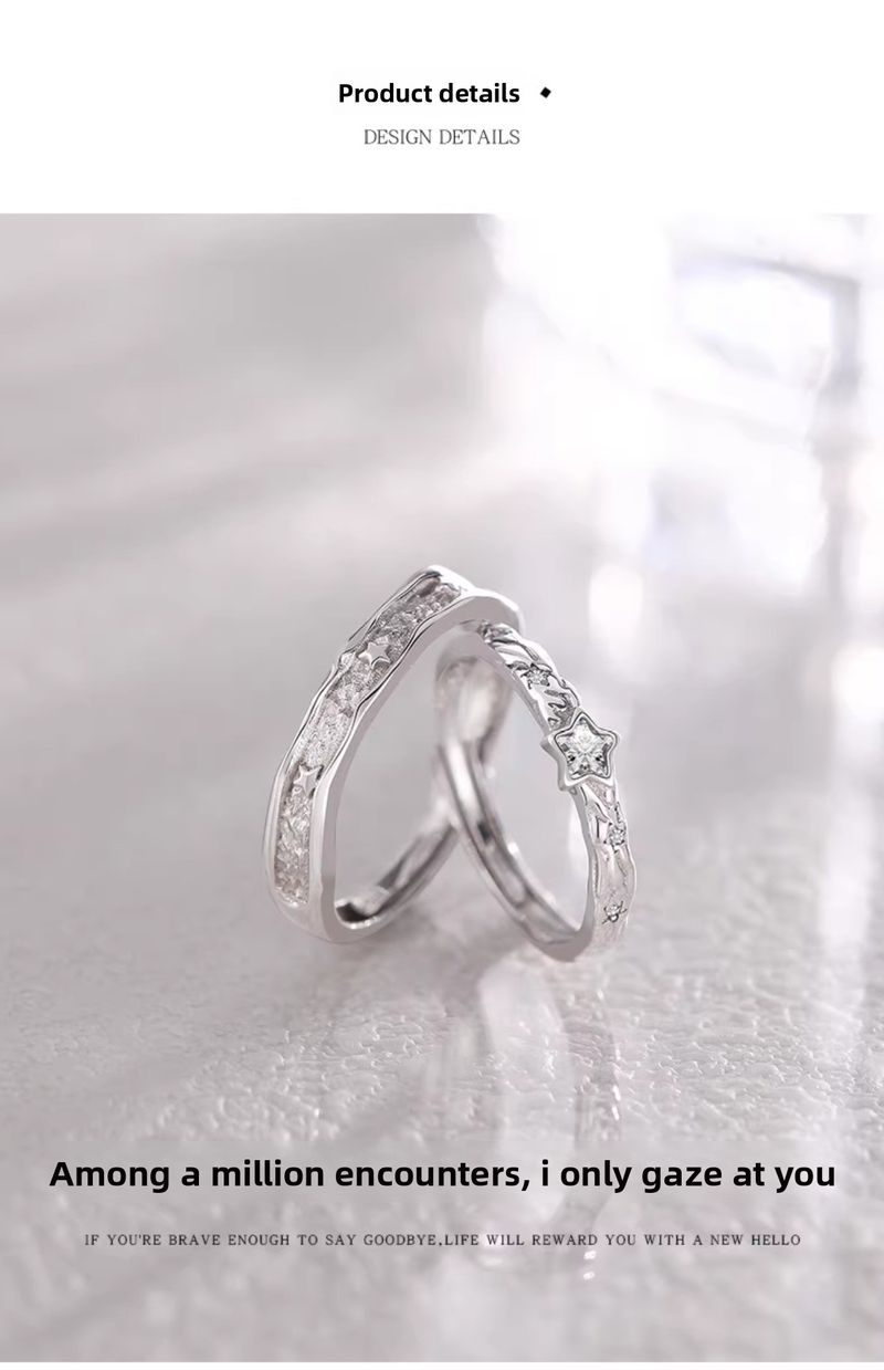 S925 Sterling Silber Nordstern-Paarringe für Damen und Herren, hochwertiger Luxus-Schmuck: Verstellbare offene Ringe_voghion.com