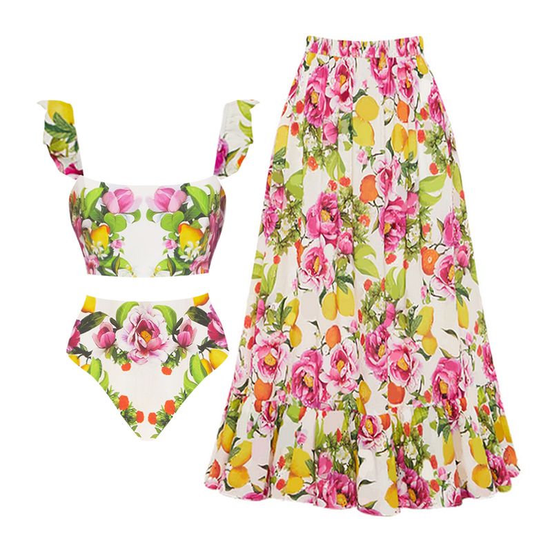 Bikini-Set mit hoher Taille für Damen – Zweiteiliger Badeanzug mit Blumenmuster und seitlichem Schlitz_voghion.com