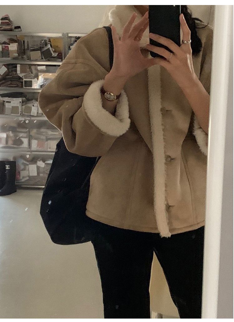 Trendy Faux Shearling – Vintage Square Neck Sleeveless Coat With Princess Seams (S-L, Chestnut & Almond Shades, Cropped Teddy Jacket For Retro Chic)_voghion.com