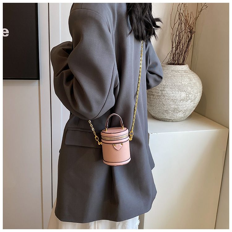 Borsa a secchiello da donna, mini borsa a secchiello rotonda con contrasto di colore, stile per famiglie, da portare a mano, piccola borsa a tracolla color rossetto, da donna_voghion.com