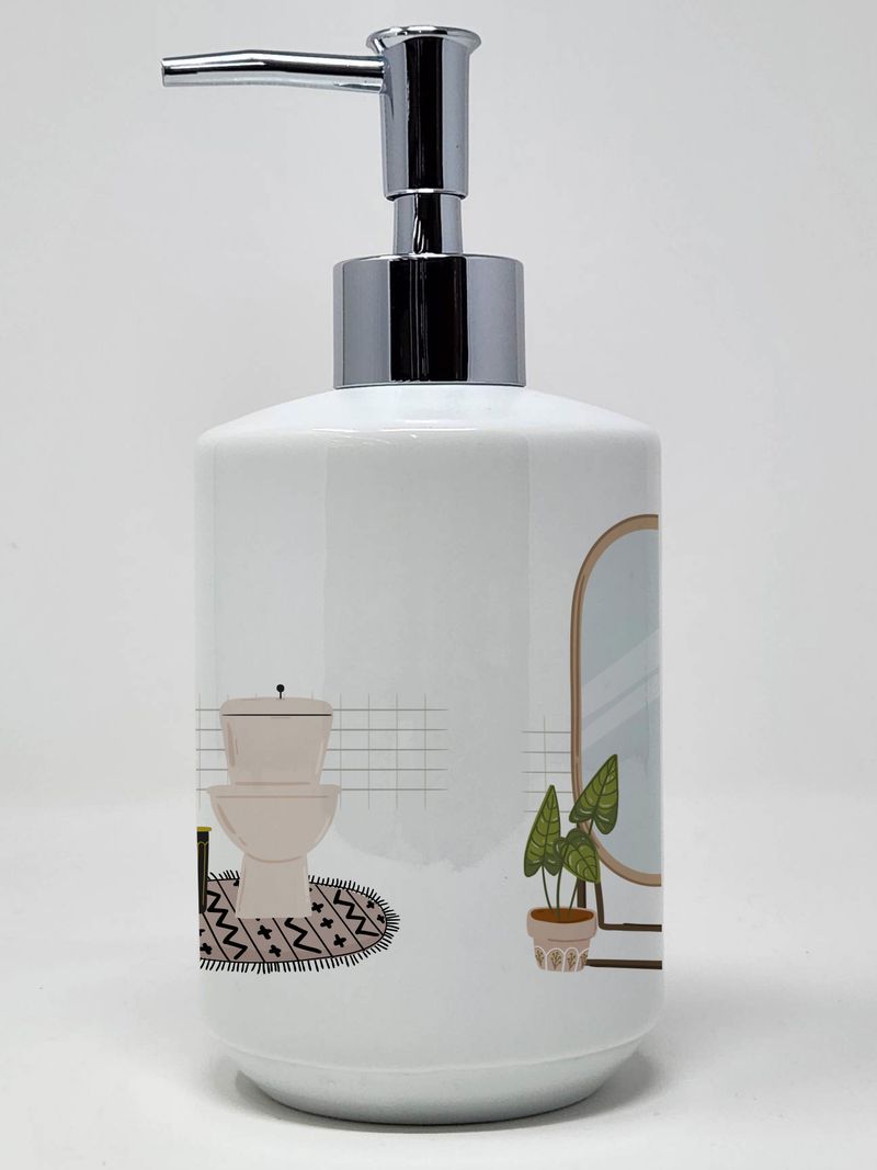 White Pekingese Ceramic Soap Dispenser Hand Soap Dispenser Pump Bottles for Bathroom Kitchen, Empty Refillable Liquid Soap Container_voghion.com