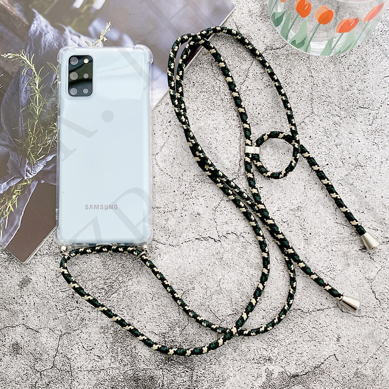 Custodia per telefono in TPU trasparente per Samsung Galaxy S23 S22 S21 S20 ultra A52 A54 A53 A33 con cordino per tracolla in corda_voghion.com