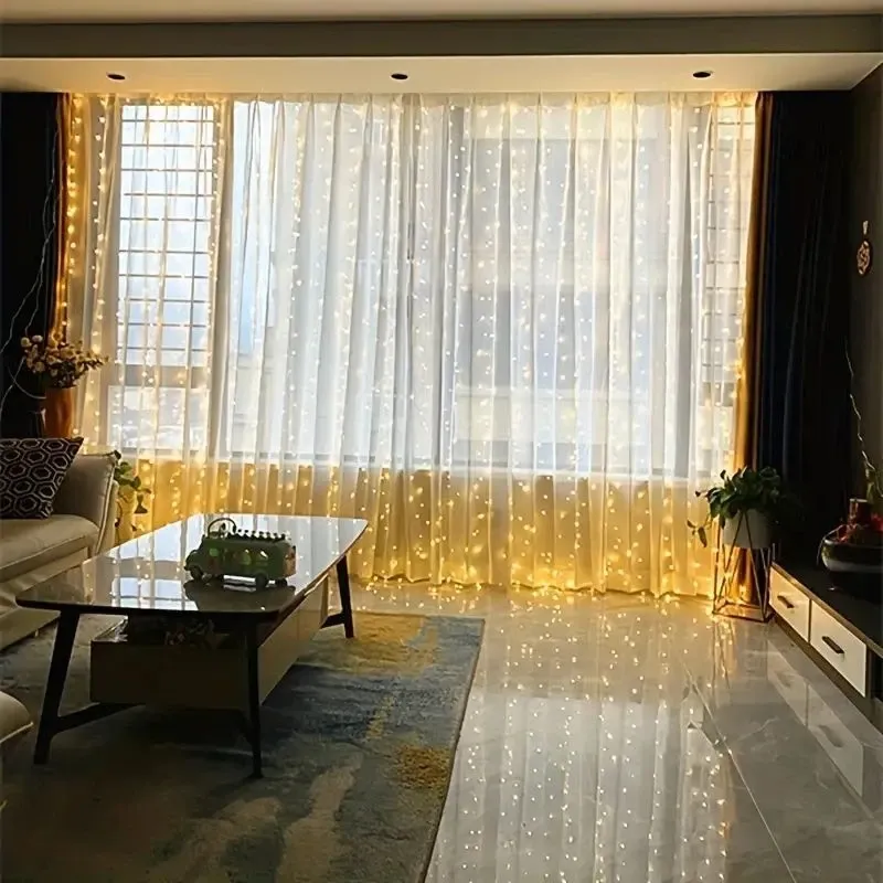 Cortina de luces LED de 6/3 m, 8 modos de iluminación, ideal para decoración de interiores y exteriores, para Navidad, bodas, jardines, salas de estar y dormitorios._voghion.com
