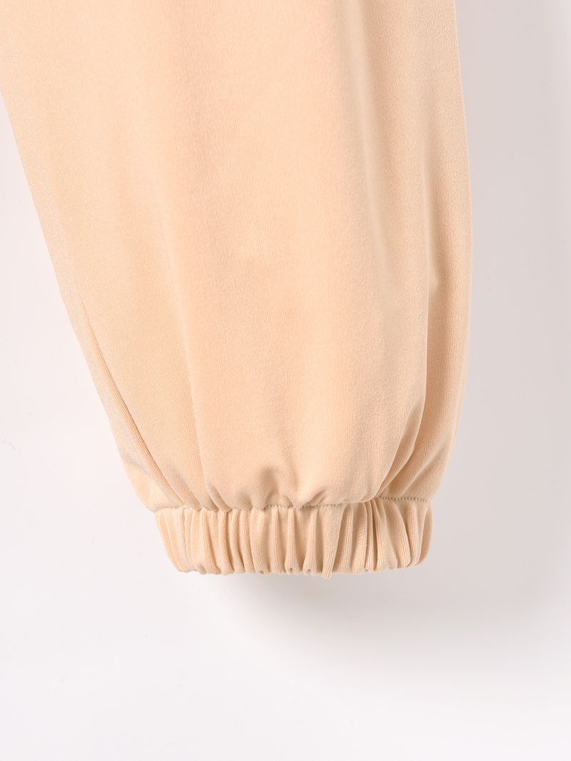 Kid's Clothing 2024 Spring and Summer Apricot Hooded Smiley Face Printed Sleeveless T-shirt & Cuffed Trousers Set_voghion.com