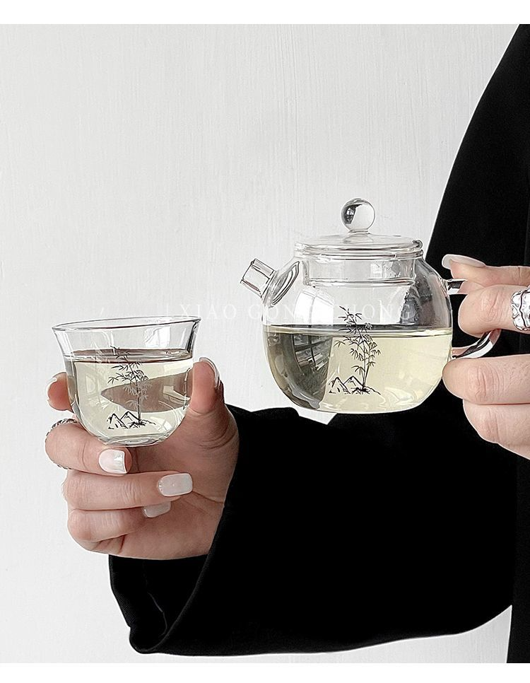 Théière en verre et bambou de style chinois, idéale pour la maison, théière saine et résistante à la chaleur avec filtre._voghion.com