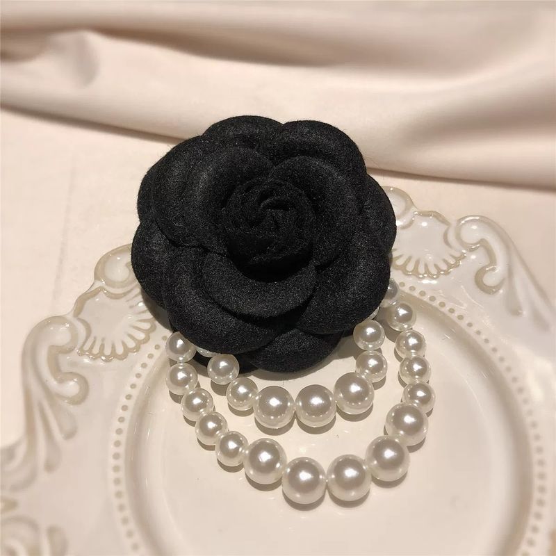 Korean Version Handmade Camellia Small Fragrance Style Brooch Black White Gray Flower Vintage Pin Suit Sweater Accessory_voghion.com
