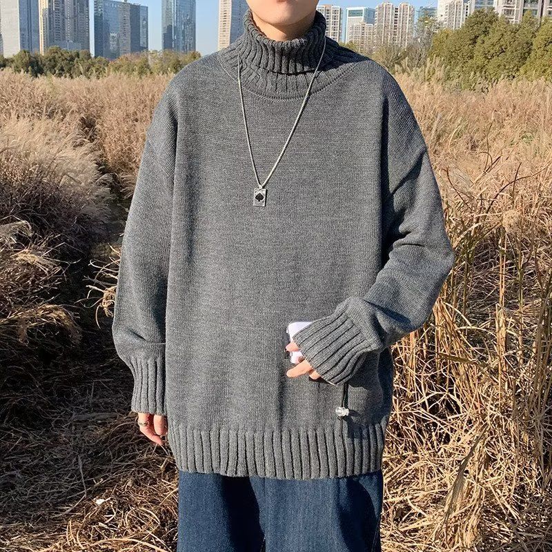 Herrenbekleidung Rollkragenpullover Herren Herbst und Winter Lazy Style Lockerer einfarbiger Pullover Ins Fashion Brand High Street Übergrößenmantel_voghion.com