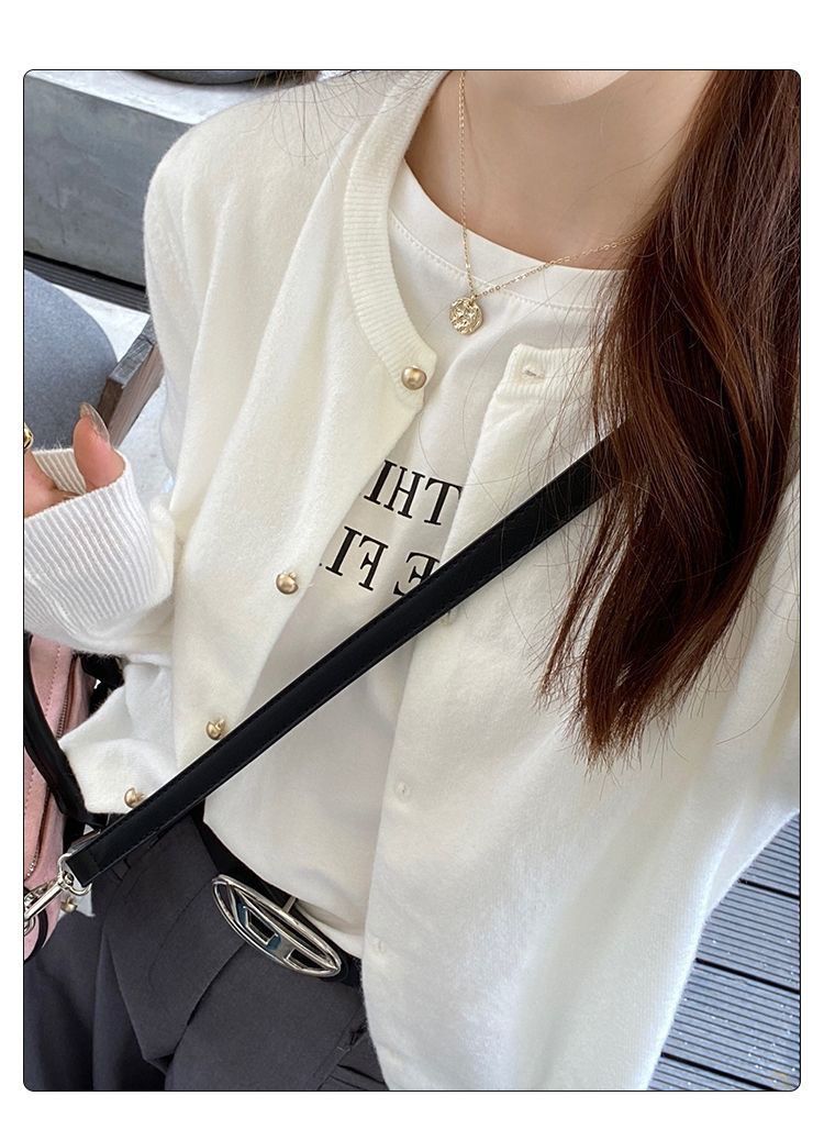 girl Korean Style Knitted Cardigan For Women, Autumn New Outerwear Sweater, Short Slim Fit Inner Layer Base Shirt Top_voghion.com