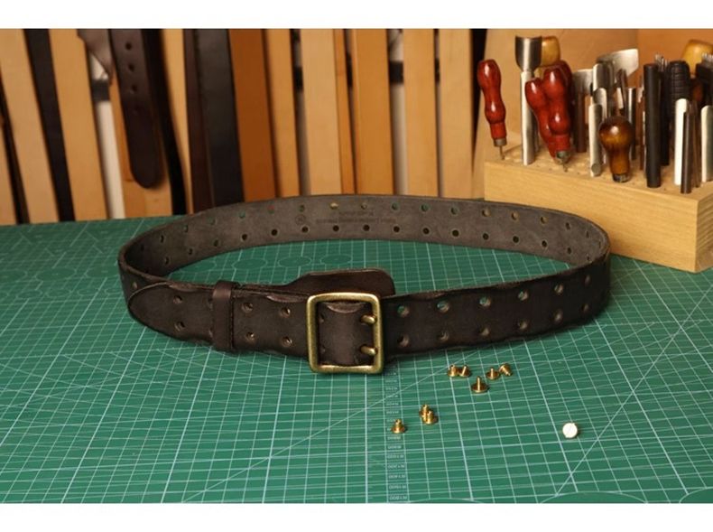 HOT Original Handmade Double-needle Buckle Men's Washed Water Made Old ho Jeans Genuine Leather y2k Army Tactical Belt_voghion.com