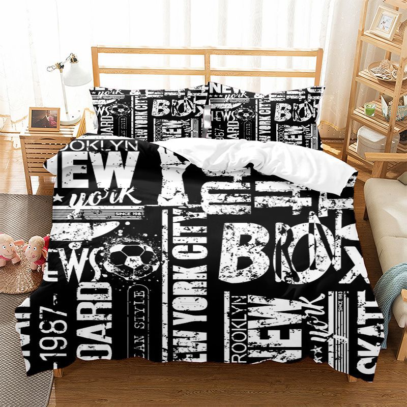 English Letter Duvet Three Piece Set 3D Digital Printed Mattress Bedding Products New Style_voghion.com