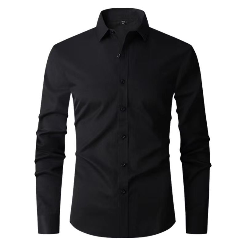 Korean Style Slim Fit Stretch Men's Simple Business Thin Shirt Men_voghion.com