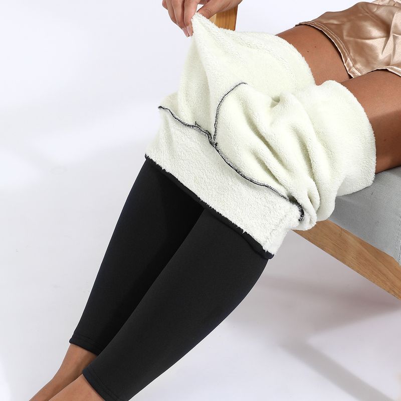 Leggings thermiques doublés polaire pour femme – Pantalon d'hiver taille haute, ultra-épais et extensible, couleurs classiques avec options d'étiquette en cuir._voghion.com