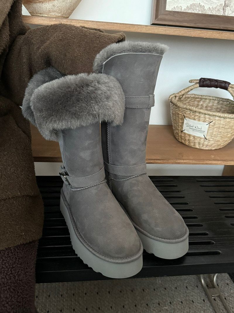 Stivali da neve lunghi in pelle di pecora con suola spessa per donna, caldi e invernali, nuovi, in cotone_voghion.com